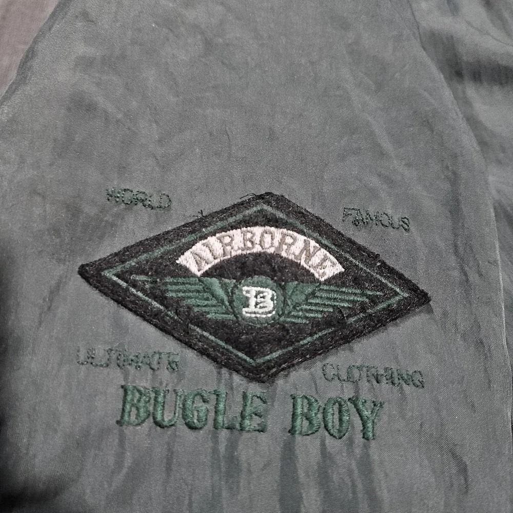 Vintage Bugle Boy Aviator Bomber Jacket Adult L Green 90s Airborne Wings Crest